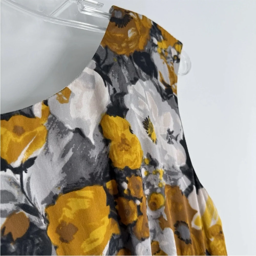 J Crew Silk Wool Dress Womens Size 6 Mustard Floral Charcoal Gray Sheath